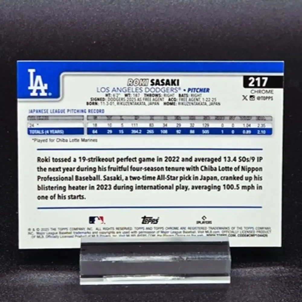 Roki Sasaki Topps Chrome Bowman 35th Anniversary RC Los Angeles Dodgers Star - Picture 7 of 7
